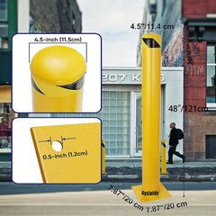 Bollard Post, Steel Bollards, Safety Bollard Yellow Powder Coated Parking Bollard Driveaway Barrier for Traffic-Sensitive Area, Garage or Parking Lot