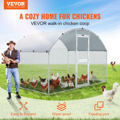 VEVOR Large Metal Chicken Coop with Run, Walkin Chicken Coop for Yard with Waterproof Cover, 6.6 x 9.8 x 6.6 ft, Dome Roof Large Poultry Cage for Hen House, Duck Coop and Rabbit Run, Silver