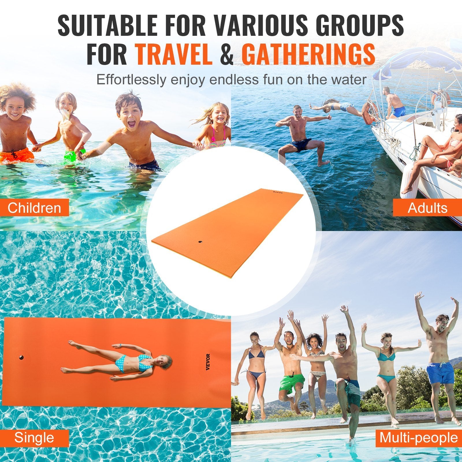 VEVOR Lily Pad Floating Mat, Large 18x6 FT Floating Water Pad, 3-Layer Floating Dock for Adults Kids, 1.3" Thick Tear-Resistant XPE Foam Raft, Floating Island for Lake, Pool, Ocean, Beach, and Boating