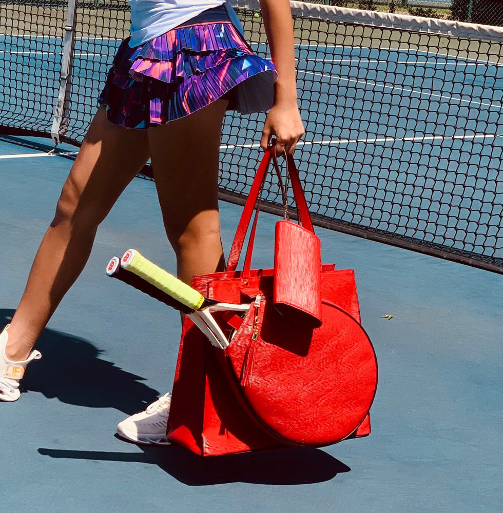 NiceAces MAYA COLLECTION TENNIS TOTE FOR TWO RACQUETS WITH A BEAUTIFUL CLUTCH; BOTTLE; CAN AND KEY HOLDERS