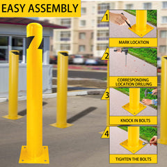 Bollard Post, Steel Bollards, Safety Bollard Yellow Powder Coated Parking Bollard Driveaway Barrier for Traffic-Sensitive Area, Garage or Parking Lot