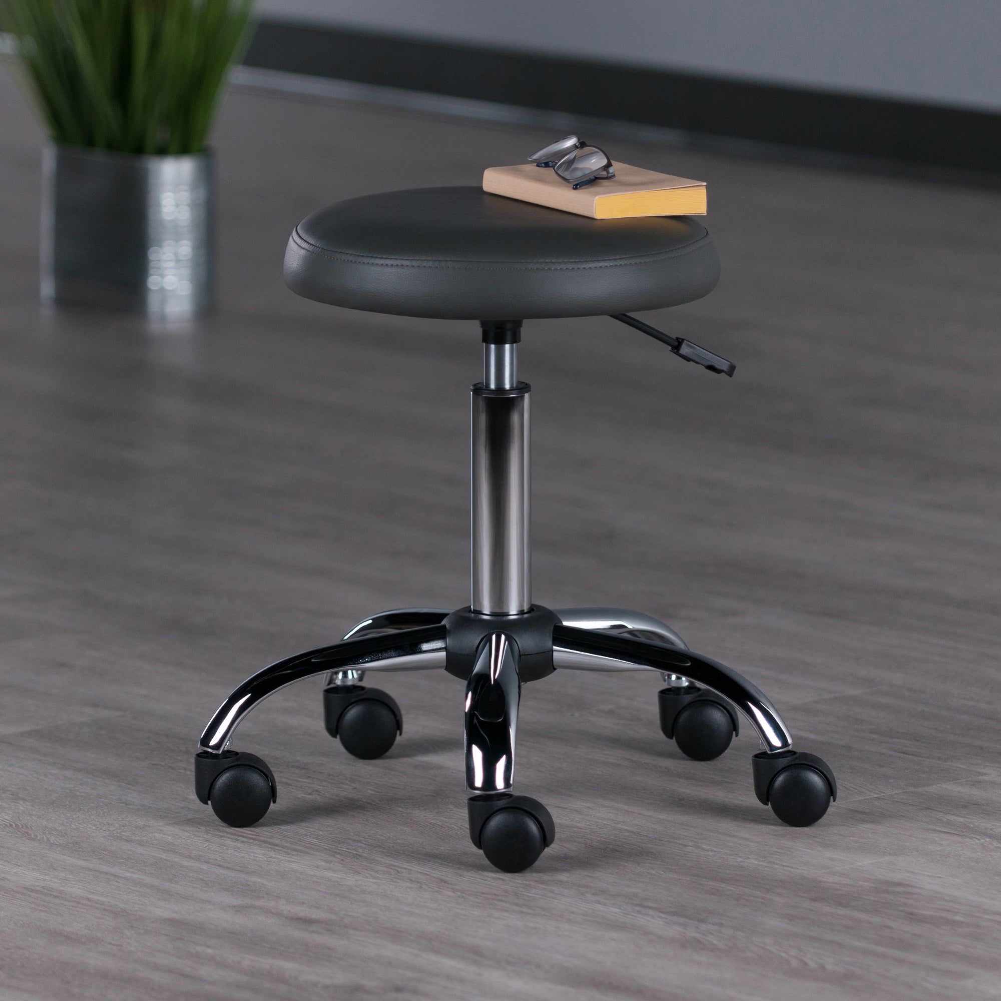 Clyde Adjustable Cushion Seat Swivel Stool; Charcoal and Chrome