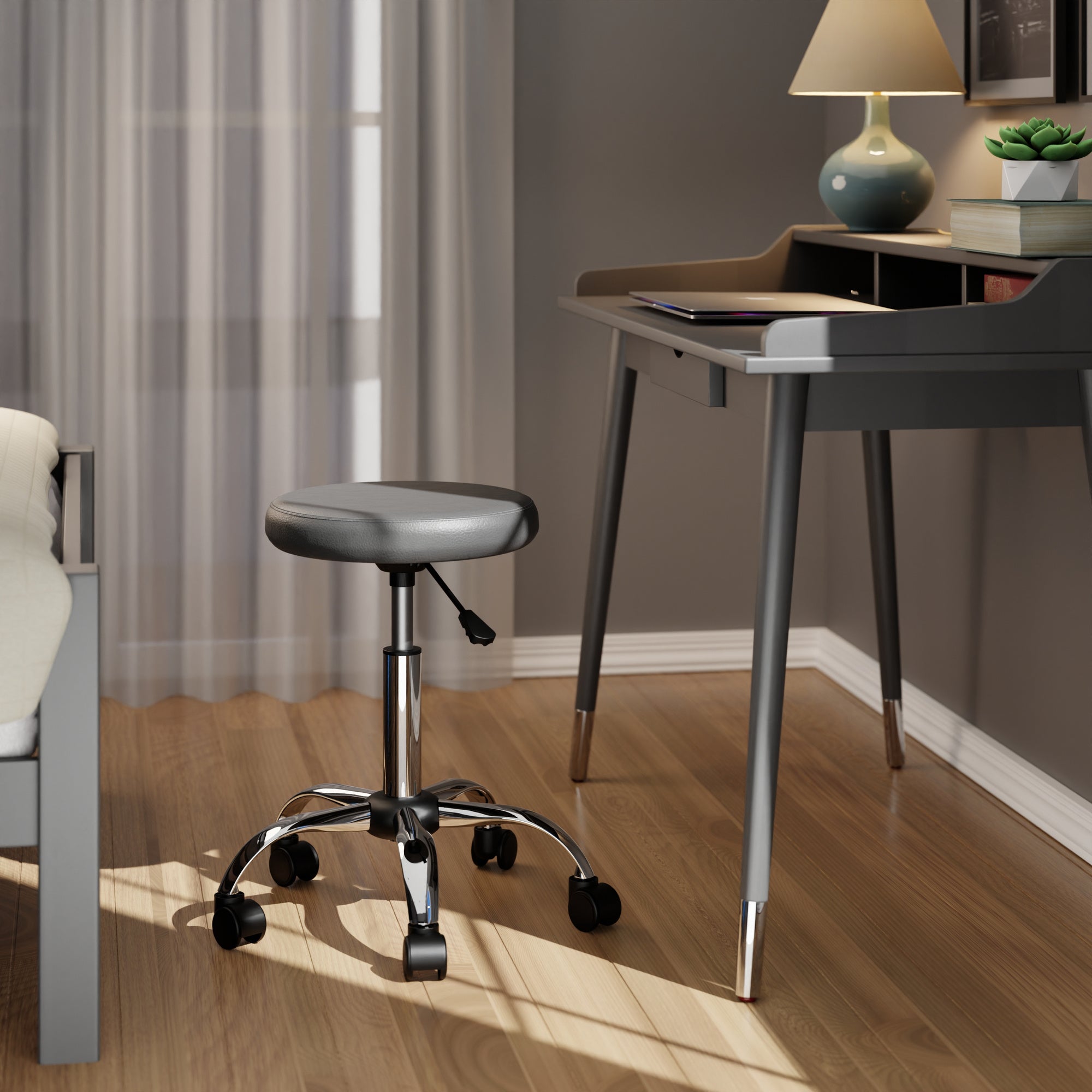 Clyde Adjustable Cushion Seat Swivel Stool; Charcoal and Chrome