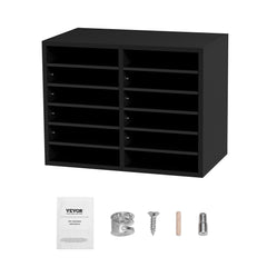 VEVOR Wood Literature Organizer, 12 Compartments, File Sorter with Removable Shelves, Mailboxes Slot for Office Home Classroom Mailrooms Organization, EPA Certified, Black