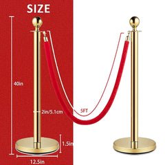 Stanchions and Velvet Ropes, Red Carpet Ropes and Poles, Crowd Control Barriers, 5 Ft/1.5 M Red Velvet Ropes, Stainless Steel Gold Stanchions Posts for Party Decorations, Movie Theater
