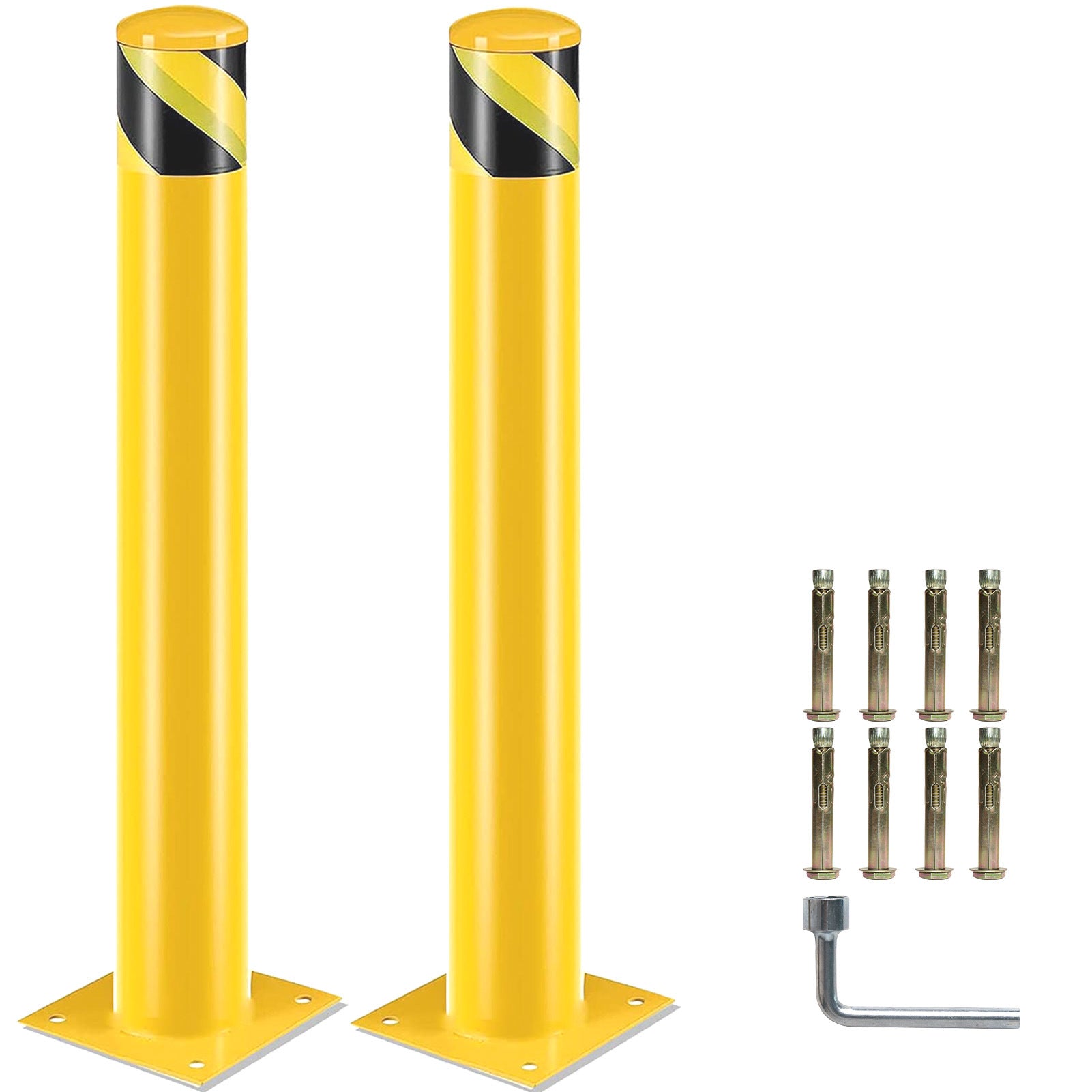 Bollard Post, Steel Bollards, Safety Bollard Yellow Powder Coated Parking Bollard Driveaway Barrier for Traffic-Sensitive Area, Garage or Parking Lot