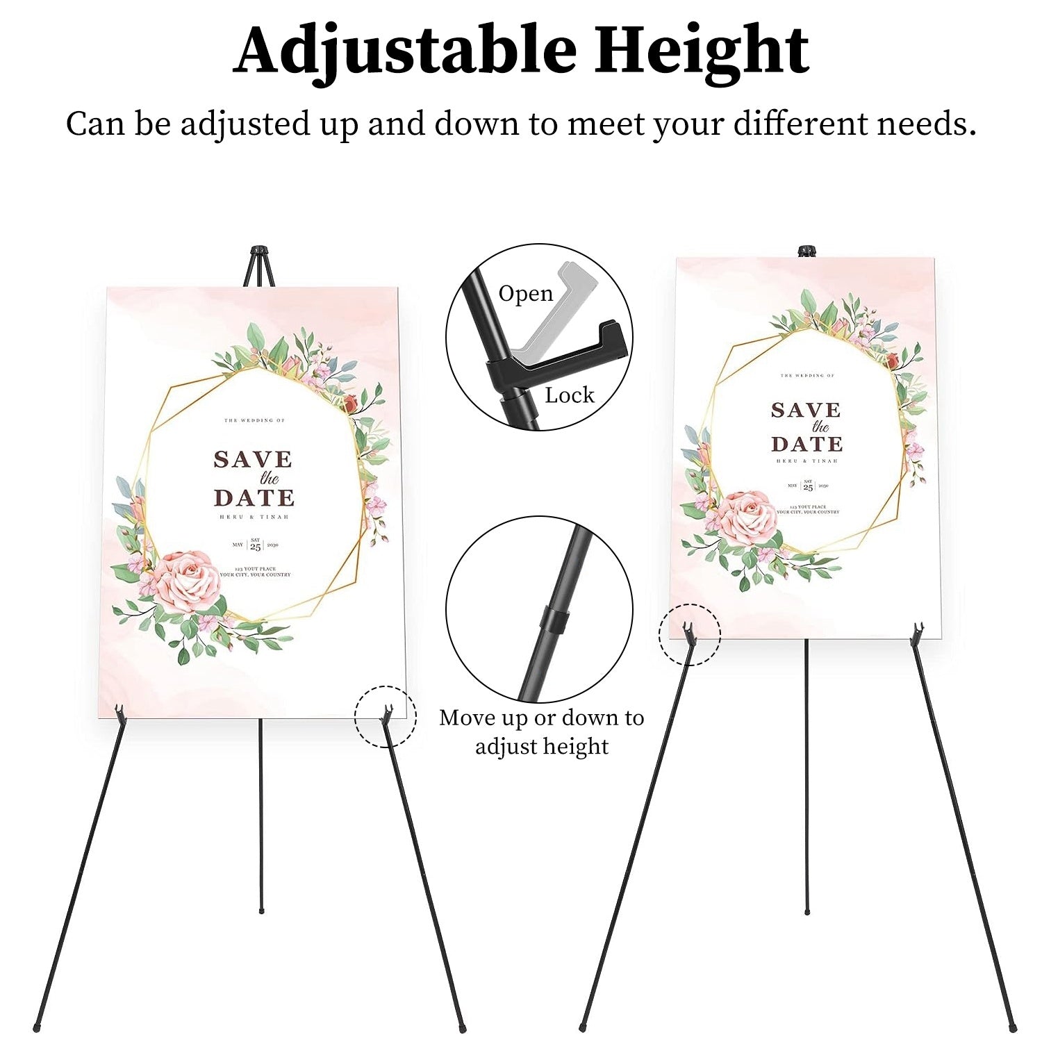 2 Pack Easel Stand for Display 61in Collapsible A Frame Tripod Easel Iron Alloy Drawing Stand with 2 Carry Bags for Wedding Poster Art Drawing Meeting
