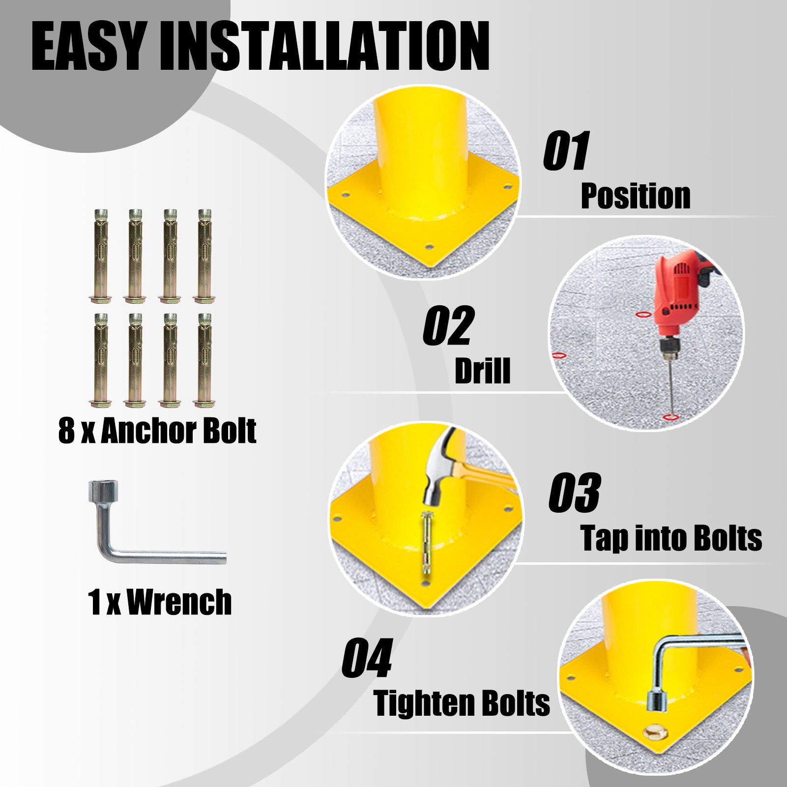 Bollard Post, Steel Bollards, Safety Bollard Yellow Powder Coated Parking Bollard Driveaway Barrier for Traffic-Sensitive Area, Garage or Parking Lot