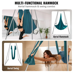 VEVOR Aerial Yoga Frame & Yoga Hammock, 9.67 ft Height Professional Yoga Swing Stand Comes with 6.6 Yards Aerial Hammock, Max 551.15 lbs Load Capacity Yoga Rig for Indoor Outdoor Aerial Yoga, Green