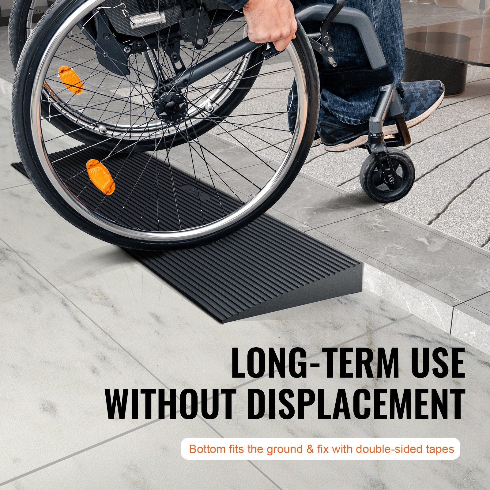 VEVOR Rise Cuttable Threshold Ramp for Sweeping Robot, 35.4" Wide Natural Rubber Wheelchair Ramp, Non-Slip Solid Rubber Ramp with Double-Sided Tape for Doorways, Driveways, Bathroom, Smooth Tile