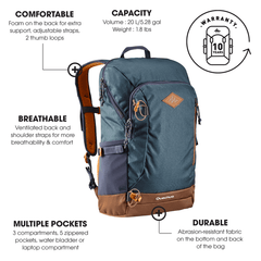 Decathlon Quechua NH500, 20 L Hiking Backpack, Rain Cover, Unisex, Blue, 10 Year Warranty