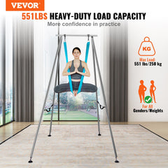VEVOR Aerial Yoga Frame & Yoga Hammock, 9.67 ft Height Professional Yoga Swing Stand Comes with 13.1 Yards Aerial Hammock, Max 551.15 lbs Load Capacity Yoga Rig for Indoor Outdoor Aerial Yoga, Blue