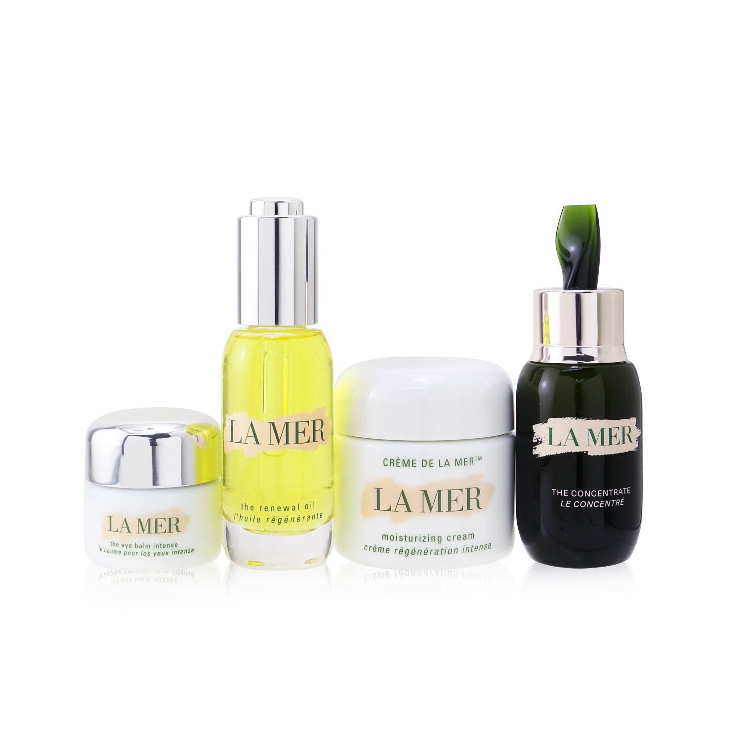 The Most-Covered Travel Collection: 1x The Concentrate - 30ml/1oz + 1x The Eye Balm Intense - 15ml/0.5oz + 1x The Renewal Oil - 30ml/1oz + 1x Cream De La Mer The Moisturizing Cream - 60ml/2oz + 1x Bag
