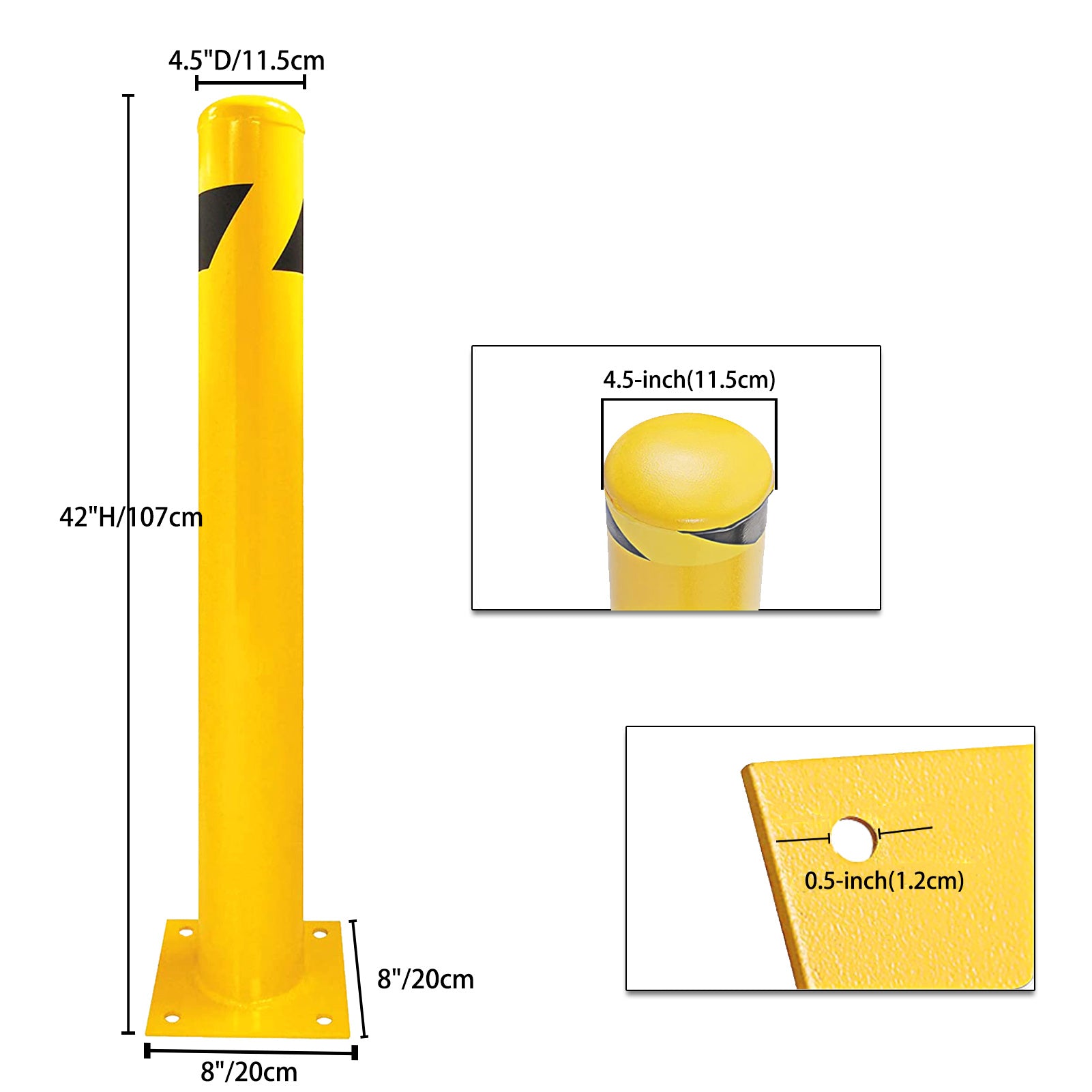 Bollard Post, Steel Bollards, Safety Bollard Yellow Powder Coated Parking Bollard Driveaway Barrier for Traffic-Sensitive Area, Garage or Parking Lot