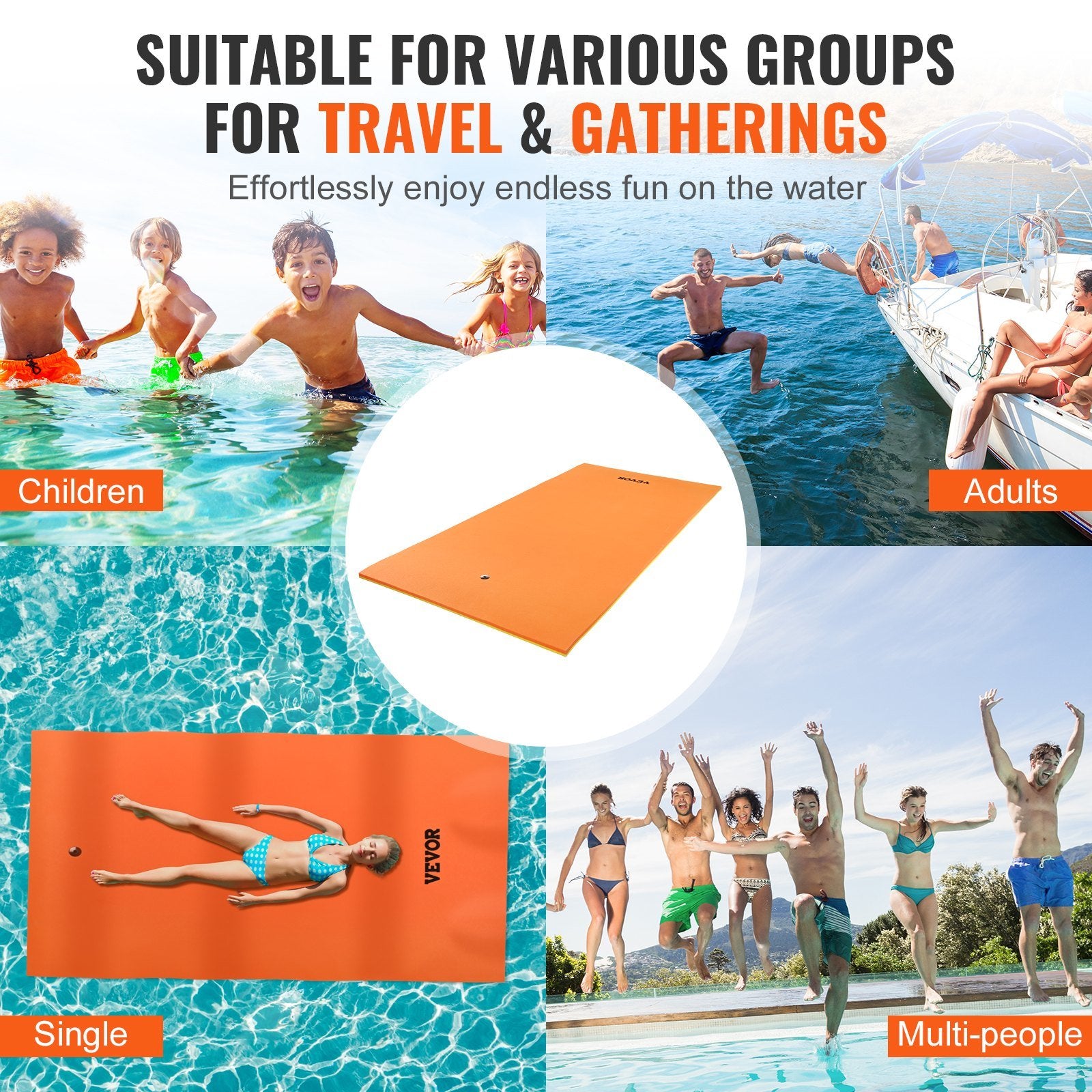 VEVOR Lily Pad Floating Mat, Large 12x6 FT Floating Water Pad, 3-Layer Floating Dock for Adults Kids, 1.3" Thick Tear-Resistant XPE Foam Raft, Floating Island for Lake, Pool, Ocean, Beach, and Boating
