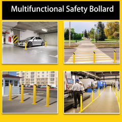 Bollard Post, Steel Bollards, Safety Bollard Yellow Powder Coated Parking Bollard Driveaway Barrier for Traffic-Sensitive Area, Garage or Parking Lot