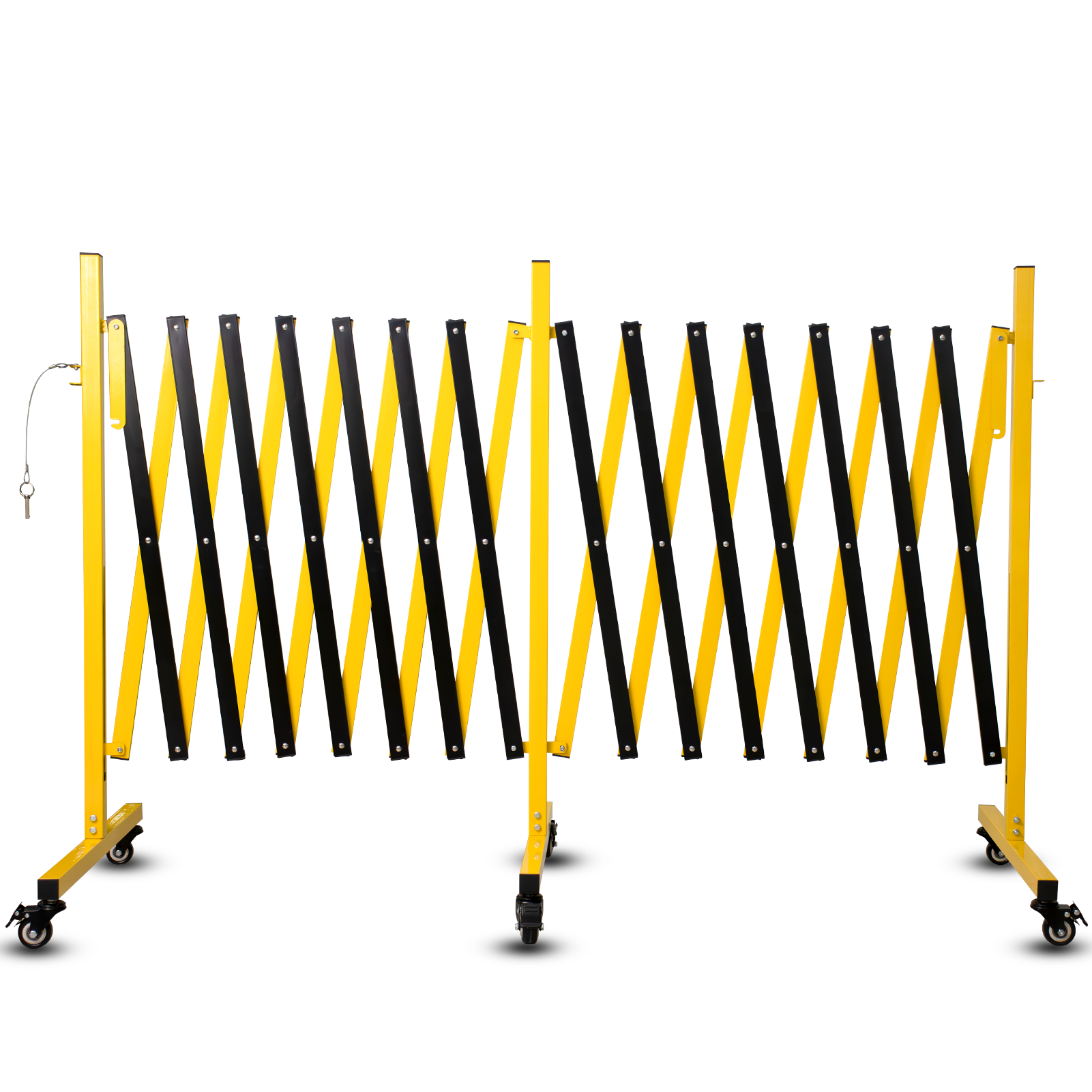 Metal Expandable Barricade,Folding Security Gate Safety Barrier with Casters,Mobile Barrier Gate, Adjustable Traffic Fence for Road Construction, Traffic Control,Cordon,Pool,Yellow Black