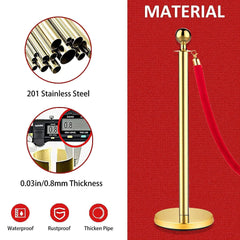 Stanchions and Velvet Ropes, Red Carpet Ropes and Poles, Crowd Control Barriers, 5 Ft/1.5 M Red Velvet Ropes, Stainless Steel Gold Stanchions Posts for Party Decorations, Movie Theater