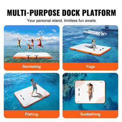 VEVOR Inflatable Floating Dock, 10 x 8FT Inflatable Dock Platform, Non-Slip Water Floating Dock Mat with Detachable Ladder & Portable Carrying Bag, Floating Platform Island Raft for Ocean Pool Beach