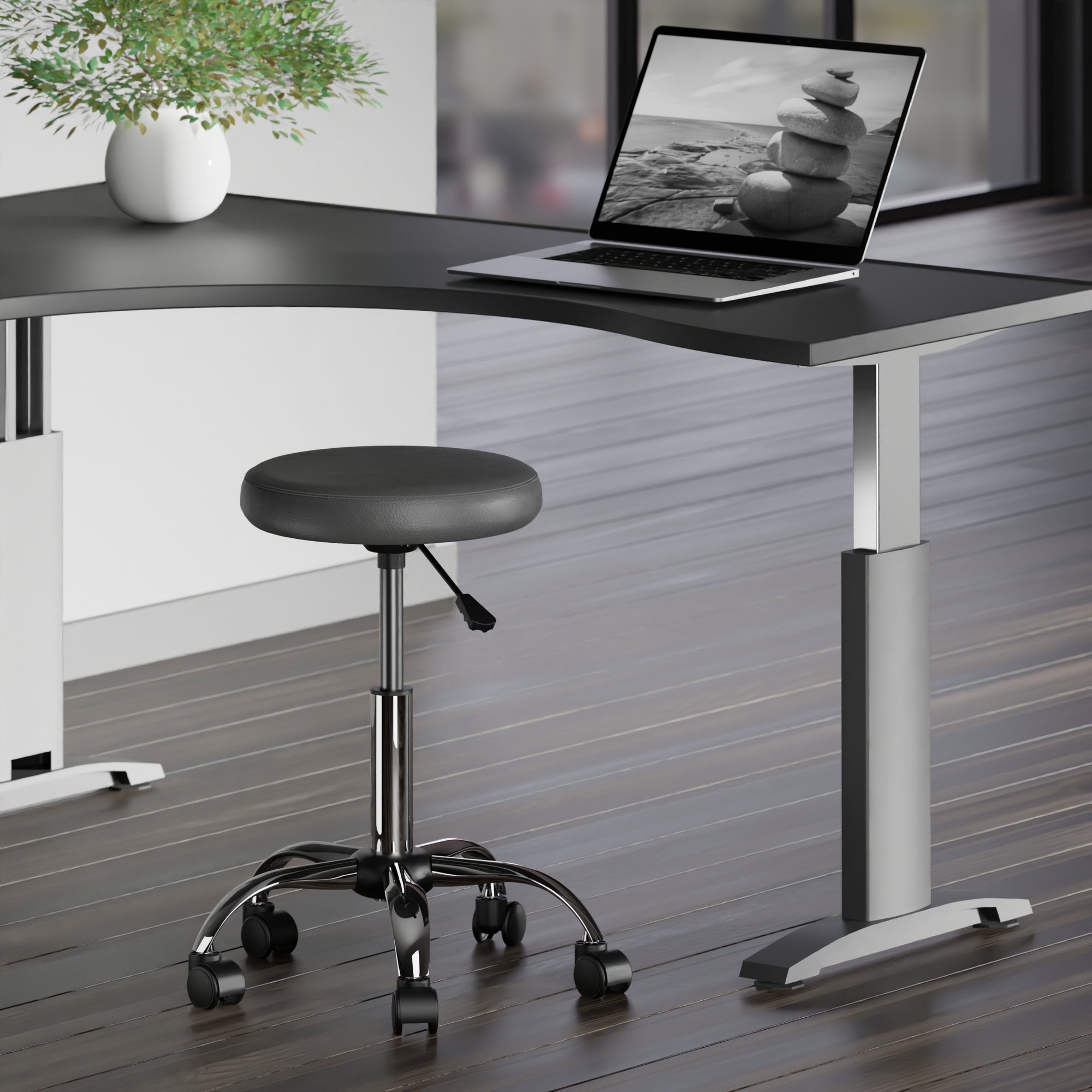 Clyde Adjustable Cushion Seat Swivel Stool; Charcoal and Chrome