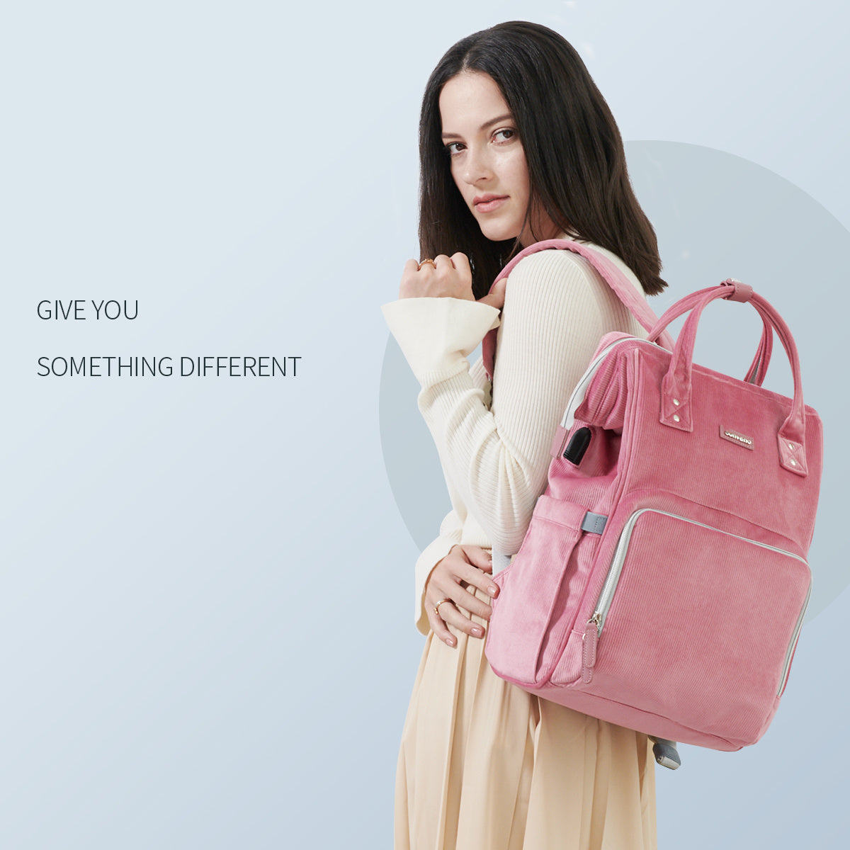 SUNVENO Velvet Stitching Diaper Bag Backpack Large Capacity Tote Shoulder Nappy Bag Organizer for Baby Care with Insulated Pockets,Waterproof Fabric