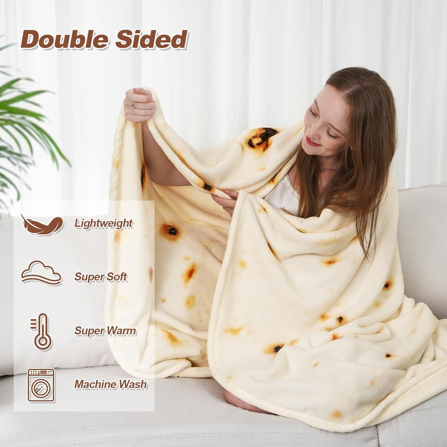 RAINBEAN 71IN Burritos Double Sided Blankets Adult Size, Tortilla Blanket for Kids, Cool Stuff Gifts for Man and Boys, Novelty Food Wrap Blanket, Taco Blankets for Birthday Gifts White Elephant