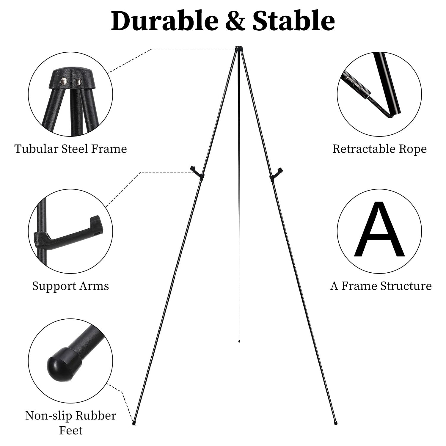 2 Pack Easel Stand for Display 61in Collapsible A Frame Tripod Easel Iron Alloy Drawing Stand with 2 Carry Bags for Wedding Poster Art Drawing Meeting