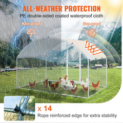 VEVOR Large Metal Chicken Coop with Run, Walkin Chicken Coop for Yard with Waterproof Cover, 6.6 x 9.8 x 6.6 ft, Dome Roof Large Poultry Cage for Hen House, Duck Coop and Rabbit Run, Silver