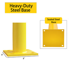 Bollard Post, Steel Bollards, Safety Bollard Yellow Powder Coated Parking Bollard Driveaway Barrier for Traffic-Sensitive Area, Garage or Parking Lot