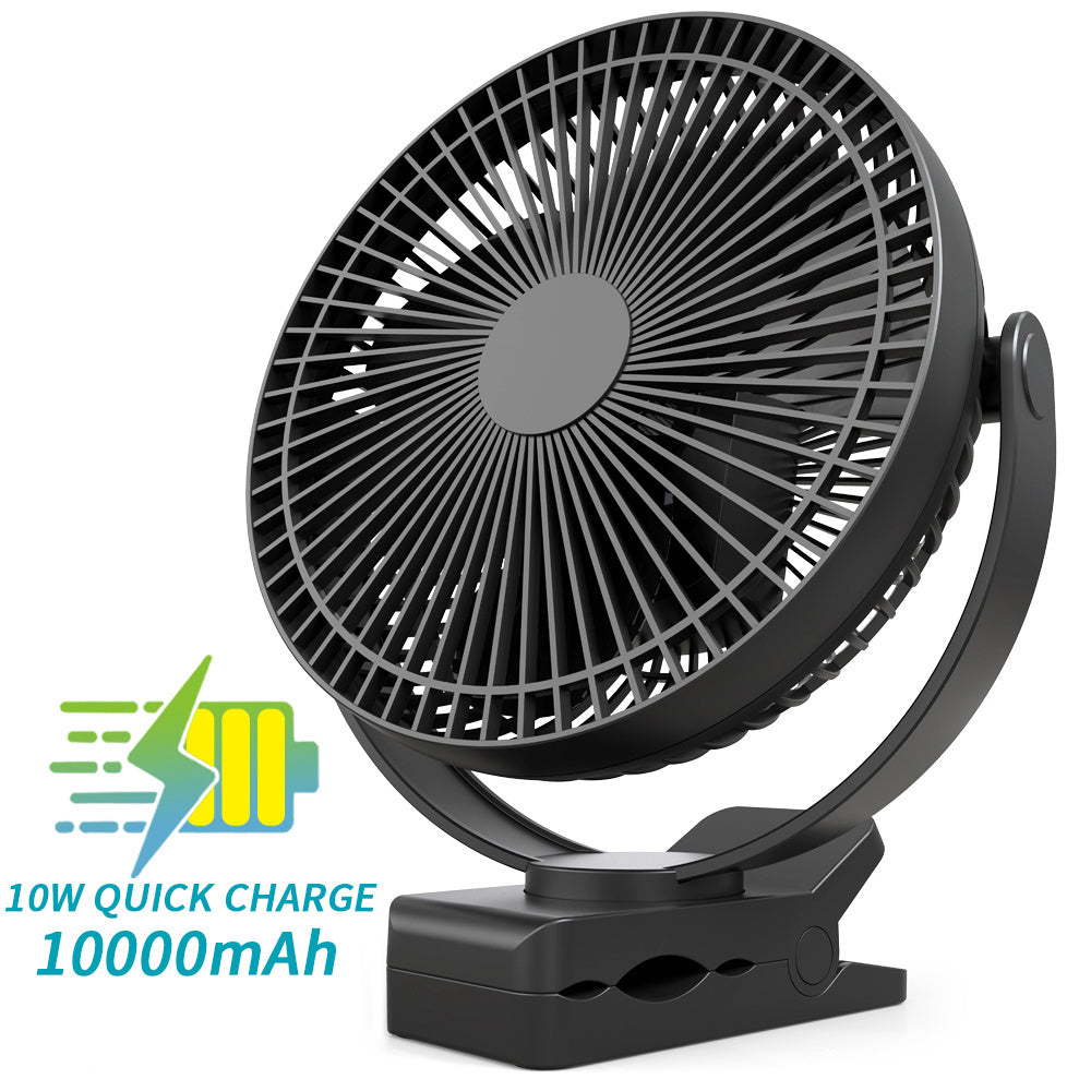 10000mAh Rechargeable Portable;  8-Inch Battery Operated Clip on Fan;  USB;  4 Speeds;  Strong Airflow;  Sturdy Clamp for Office Desk Golf Car Outdoor Travel Camping Tent Gym Treadmill