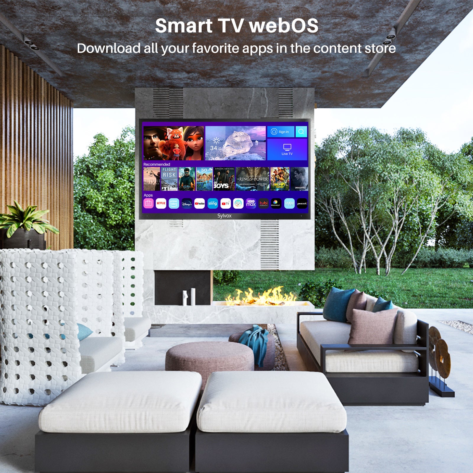 Sylvox 55 inch Outdoor TV;  700 Nits 4K QLED Smart TV for Partial Sun;  IP55 Waterproof Outdoor Smart TV with webOS 5.0 Alexa (Deck Pro QLED Series)