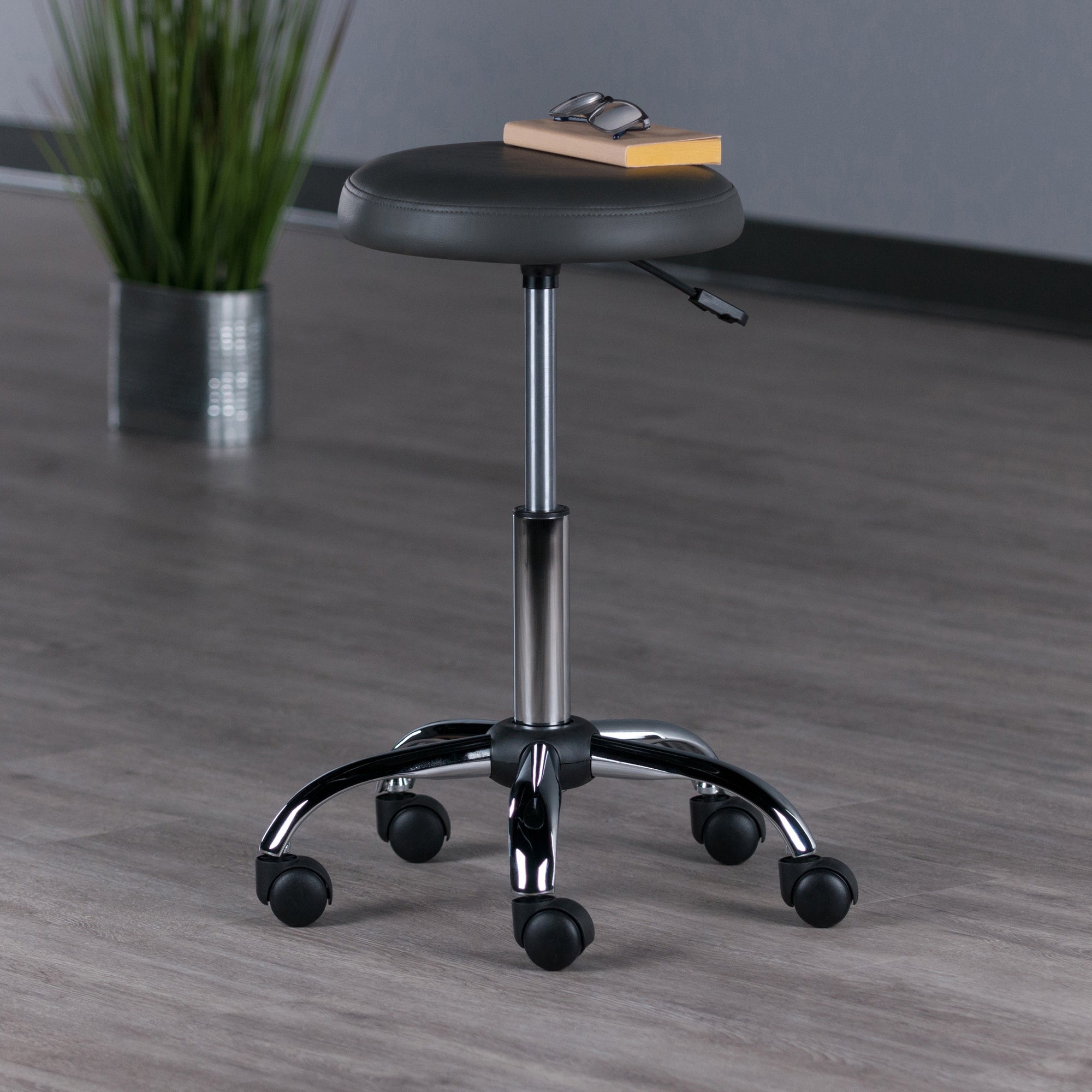 Clyde Adjustable Cushion Seat Swivel Stool; Charcoal and Chrome
