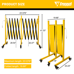 Metal Expandable Barricade,Folding Security Gate Safety Barrier with Casters,Mobile Barrier Gate, Adjustable Traffic Fence for Road Construction, Traffic Control,Cordon,Pool,Yellow Black