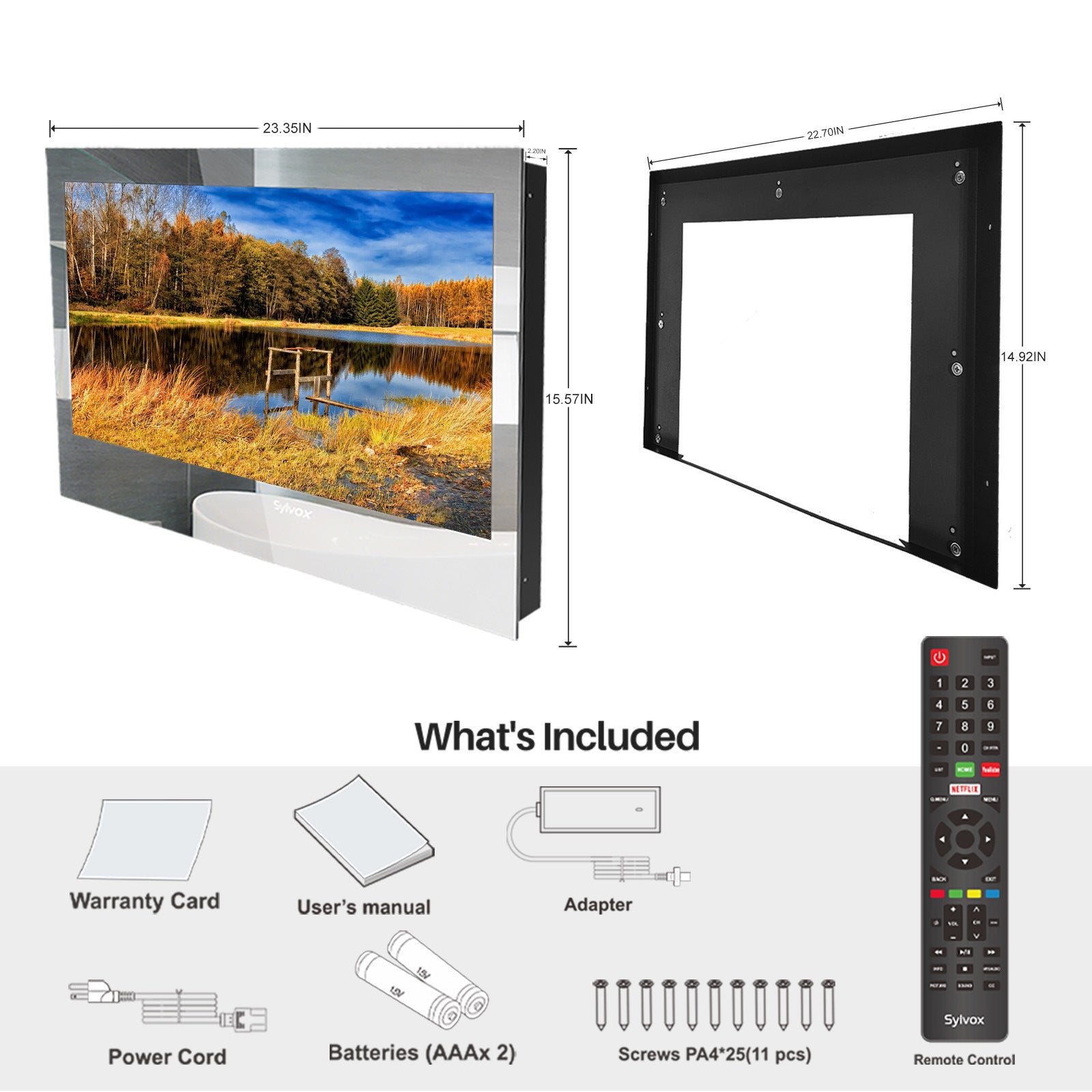 Sylvox 24 inch LED Mirror TV;  1080 Resolution;  IP65 Waterproof for Bathroom with Wifi Bluetooth