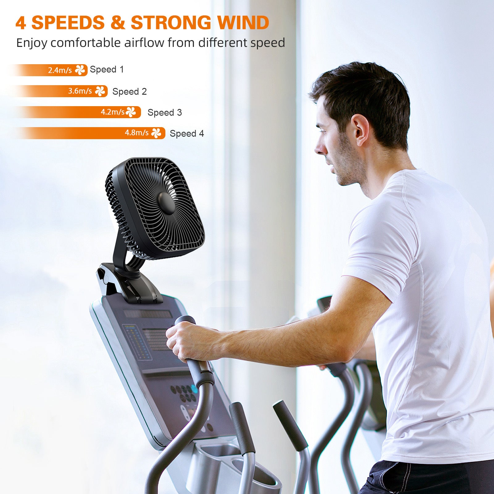 20000mAh Rechargeable Portable Fan with Light;  8-inch Battery Operated Clip on Fan;  78 Hours Work Time;  Quiet;  Strong Airflow USB Fan;  4 Speeds Personal Fan;  Ideal for Outdoor Camping Hurricane