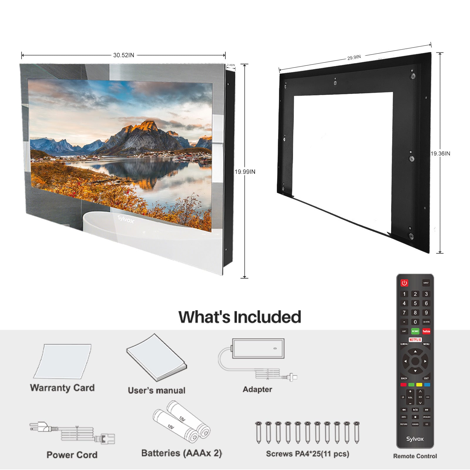 Sylvox 32 inch Bathroom Magic TV;  1080P;  IP65 Waterproof TV; Mirror TV