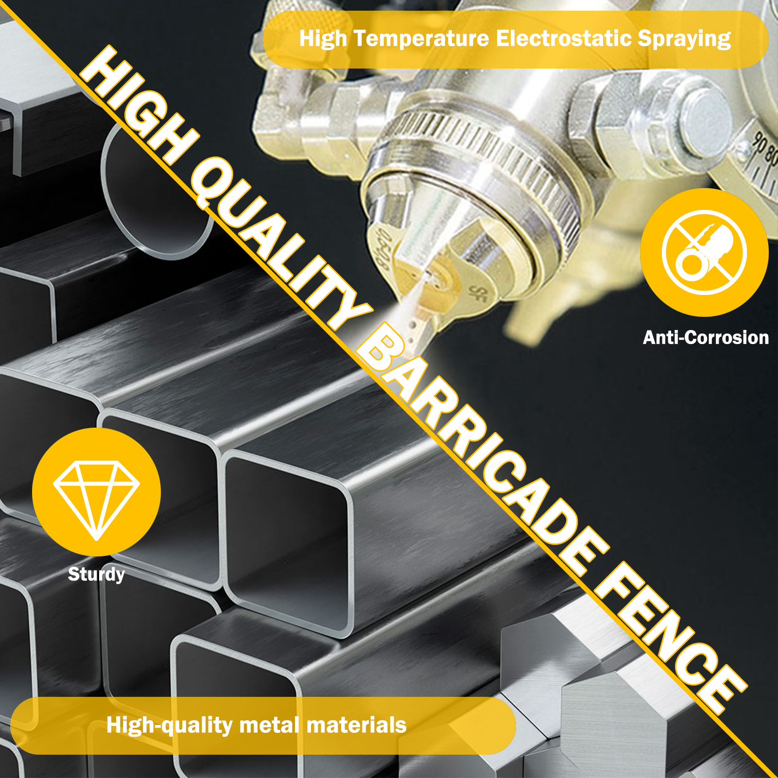 Metal Expandable Barricade,Folding Security Gate Safety Barrier with Casters,Mobile Barrier Gate, Adjustable Traffic Fence for Road Construction, Traffic Control,Cordon,Pool,Yellow Black