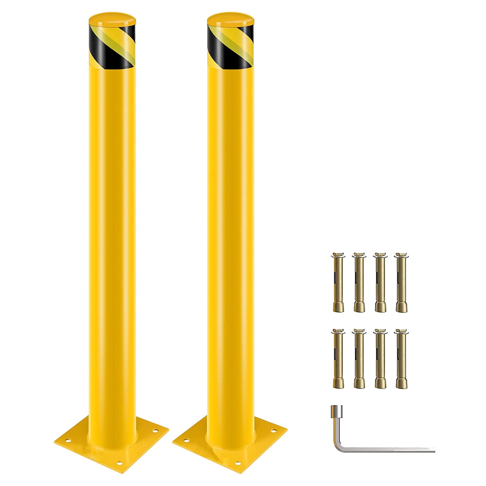 Bollard Post, Steel Bollards, Safety Bollard Yellow Powder Coated Parking Bollard Driveaway Barrier for Traffic-Sensitive Area, Garage or Parking Lot