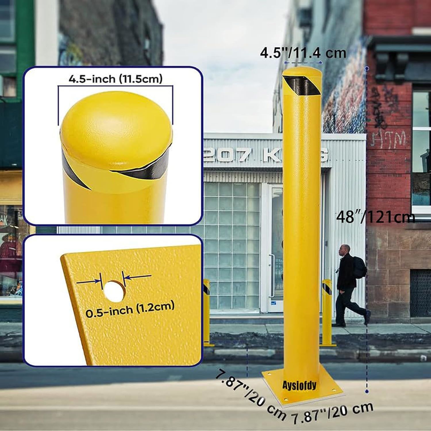 Bollard Post, Steel Bollards, Safety Bollard Yellow Powder Coated Parking Bollard Driveaway Barrier for Traffic-Sensitive Area, Garage or Parking Lot