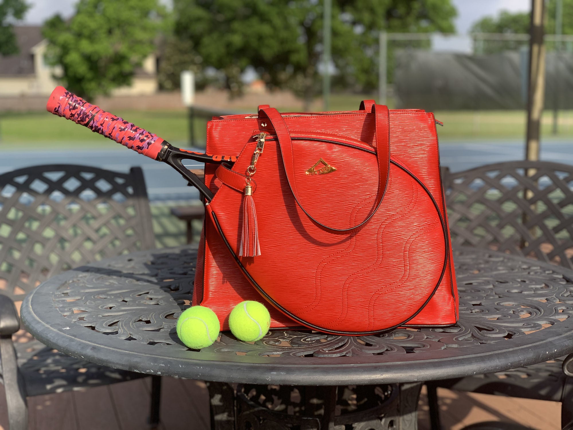 NiceAces MAYA COLLECTION TENNIS TOTE FOR TWO RACQUETS WITH A BEAUTIFUL CLUTCH; BOTTLE; CAN AND KEY HOLDERS
