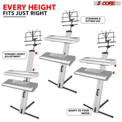 5 Core 2 Tier Keyboard Column Stand Premium Aluminum Build Professional Foldable Double Adjustable Height Anti Slip Arms Portable Ultimate Stands for 61, 76, 88 Keys w Carry Bag Music & Mic Stand
