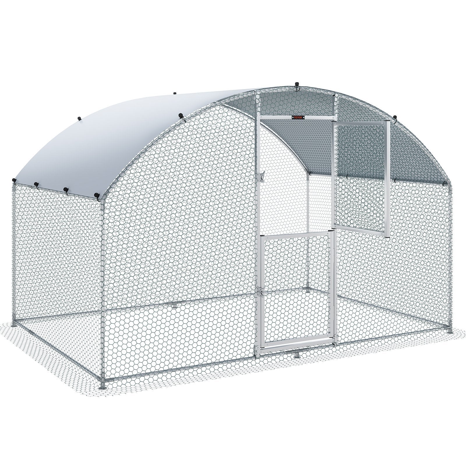 VEVOR Large Metal Chicken Coop with Run, Walkin Chicken Coop for Yard with Waterproof Cover, 6.6 x 9.8 x 6.6 ft, Dome Roof Large Poultry Cage for Hen House, Duck Coop and Rabbit Run, Silver