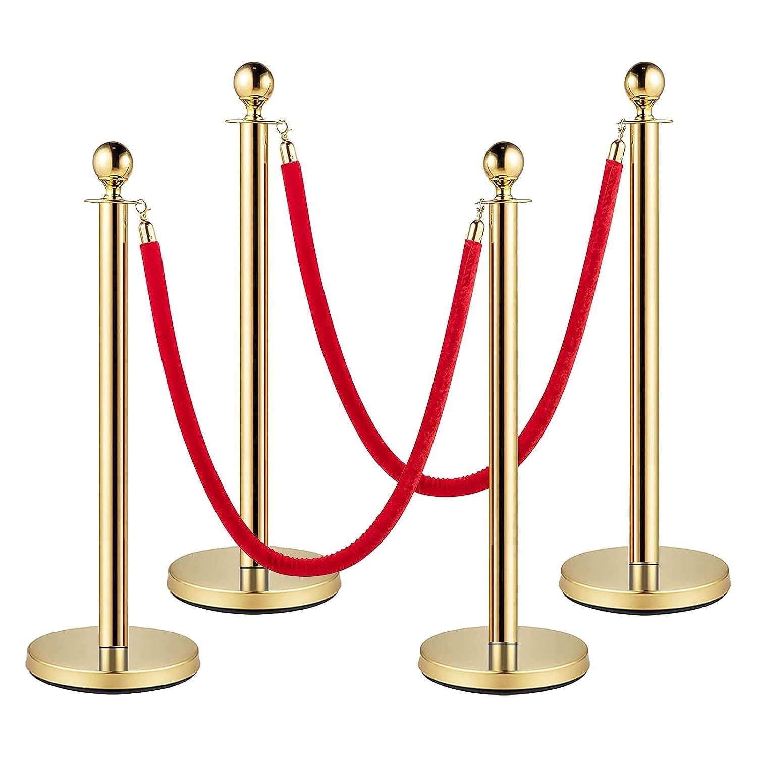 Stanchions and Velvet Ropes, Red Carpet Ropes and Poles, Crowd Control Barriers, 5 Ft/1.5 M Red Velvet Ropes, Stainless Steel Gold Stanchions Posts for Party Decorations, Movie Theater