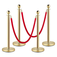 Stanchions and Velvet Ropes, Red Carpet Ropes and Poles, Crowd Control Barriers, 5 Ft/1.5 M Red Velvet Ropes, Stainless Steel Gold Stanchions Posts for Party Decorations, Movie Theater