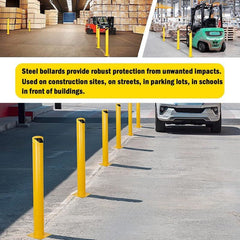 Bollard Post, Steel Bollards, Safety Bollard Yellow Powder Coated Parking Bollard Driveaway Barrier for Traffic-Sensitive Area, Garage or Parking Lot