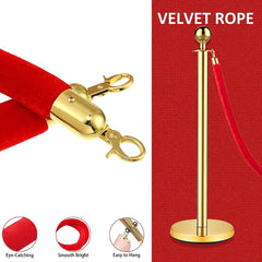 Stanchions and Velvet Ropes, Red Carpet Ropes and Poles, Crowd Control Barriers, 5 Ft/1.5 M Red Velvet Ropes, Stainless Steel Gold Stanchions Posts for Party Decorations, Movie Theater
