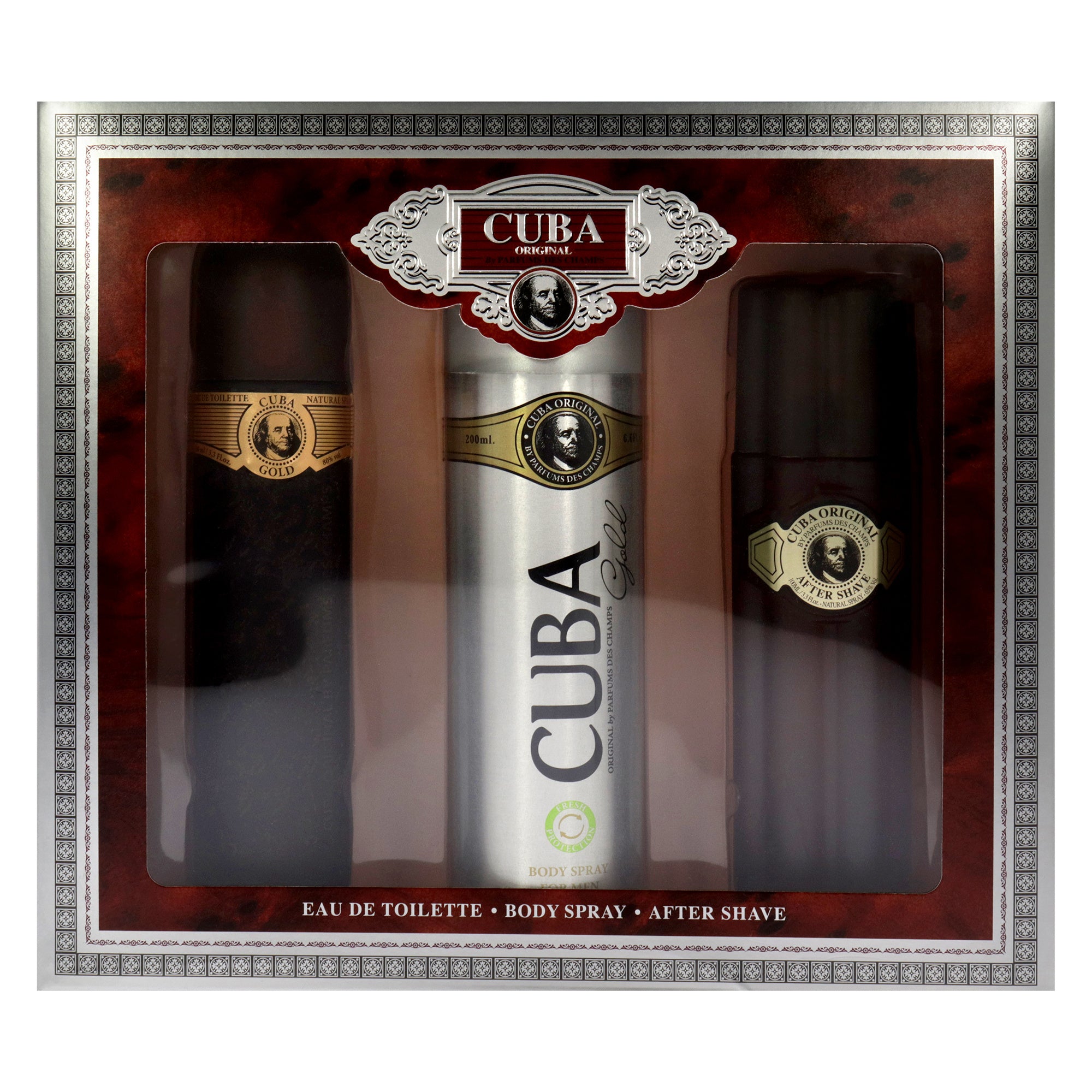 Cuba Gold by Cuba for Men - 3 Pc Gift Set 3.3oz EDT Spray, 6.6oz Deodorant Spray, 3.3oz After Shave