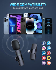Wireless Lavalier Lapel Microphone for iPhone 15 Series/Android/Computer - Bluetooth Mini Phone Microphones for Video Recording - 2 Clip on Mics with USB C Interface for Tiktok YouTube Vlog