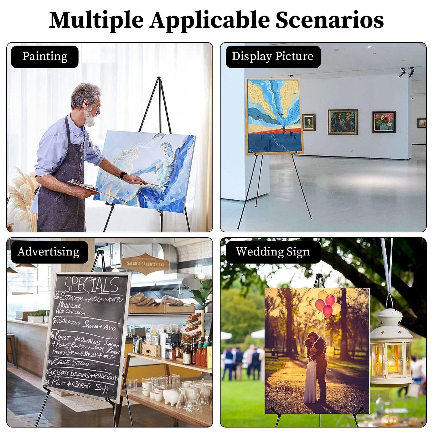 2 Pack Easel Stand for Display 61in Collapsible A Frame Tripod Easel Iron Alloy Drawing Stand with 2 Carry Bags for Wedding Poster Art Drawing Meeting