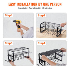 VEVOR Power Tool Organizer, 4 Slot, 3 Layers, Cordless Drill Holder Wall Mount, Battery Charging Station Storage Rack, Multi-Function Garage Organization, Heavy Duty Metal Shelf for Screwdriver Pliers